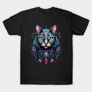 Abstract Blue And Pink Cat Design T-Shirt